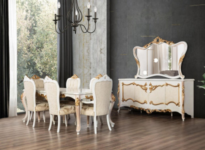 Komplett Set Esstisch + 6 Stühle Esszimmer Ess Gruppe Holz Anrichte+Spiegel 9tlg